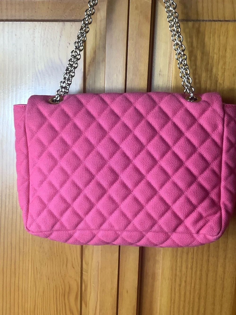 RED Valentino Quilted Hot Pink Floral-Appliqué Shoulder Bag with Gold Chain
